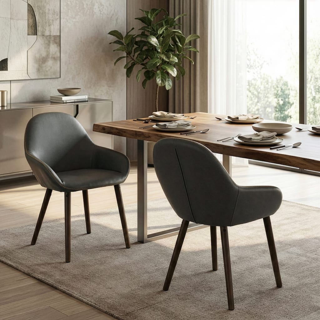 Alan Vintage Grey Faux Leather Contrast Stitch Arm Chair (Set of 2)