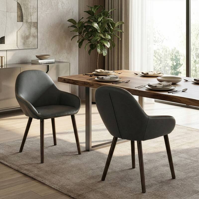 Alan Vintage Grey Faux Leather Contrast Stitch Arm Chair (Set of 2)