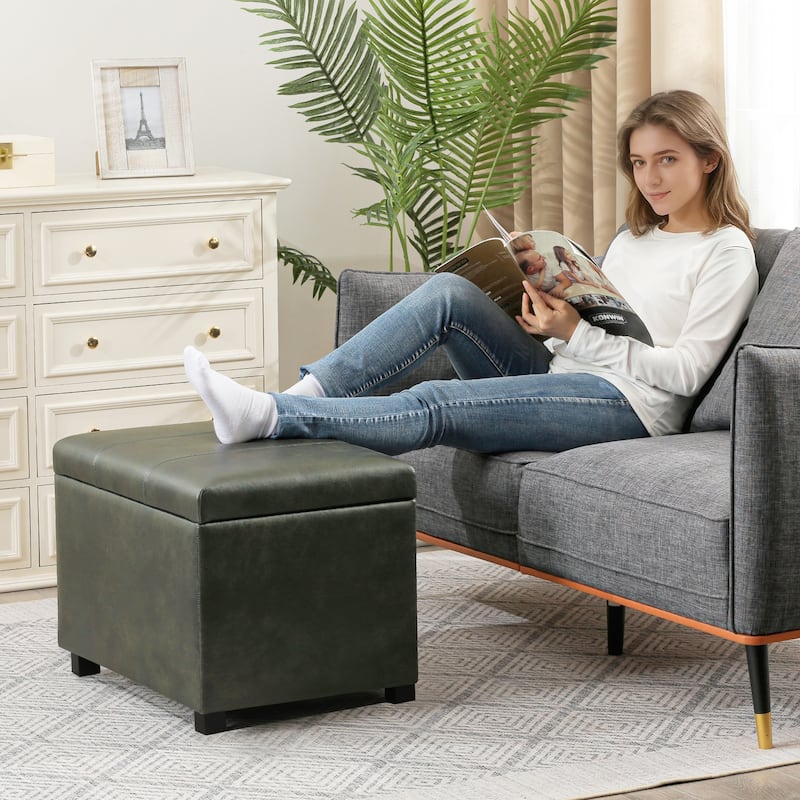 Adeco Faux Leather Storage Ottoman for Living Room Footstool