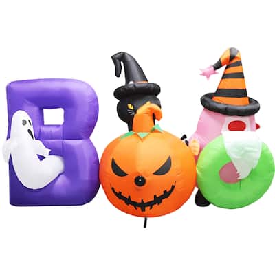 Haunted Hill Farm 5-Ft. Tall Pre-lit Musical Inflatable Boo Sign