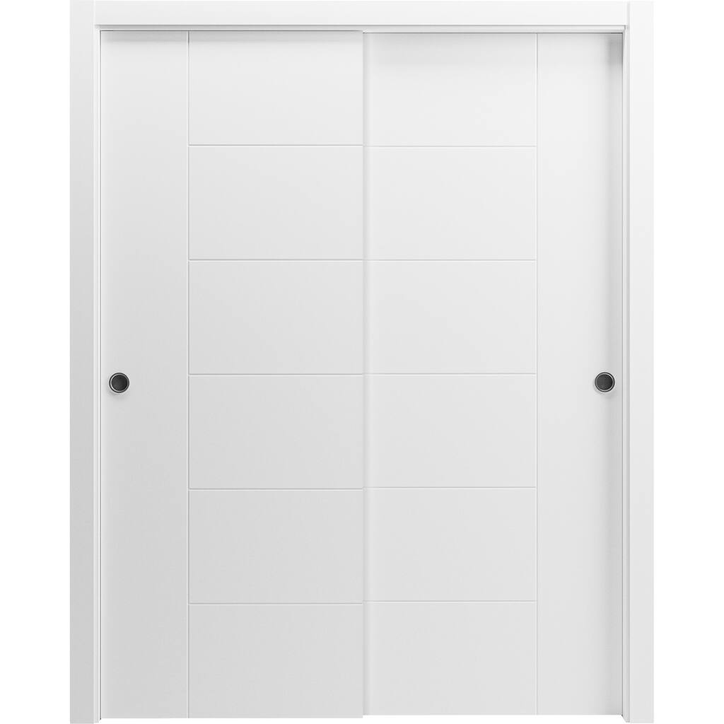 Sliding Closet Bypass Doors / Mela 0716 Painted White / Rails / Wood Solid Bedroom Wardrobe Doors