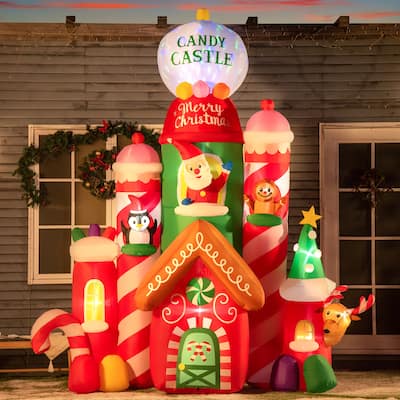 Outsunny 10ft Inflatable Christmas Candy Castle, Blow-Up Outdoor LED Display