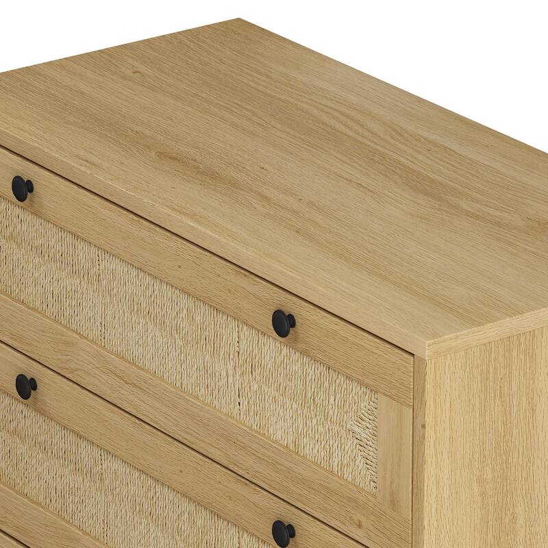 Modern Rattan Dresser, 30.31" 3-Drawers Rattan Storage Cabinet, Dresser for Bedroom, Rope Woven Drawer, Chest of Rattan Drawers