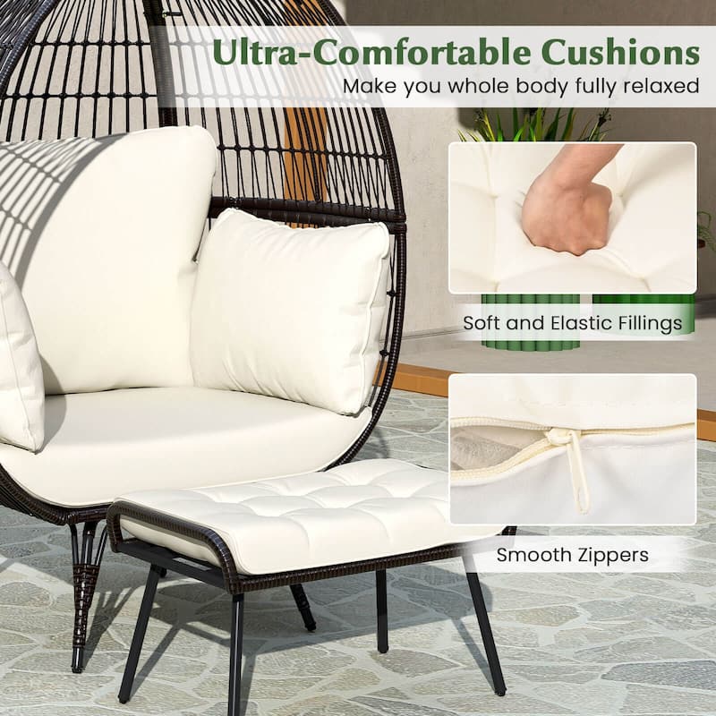Costway 2 PCS Patio Wicker Lounge Basket Set Oversized Egg Chair with - See Details