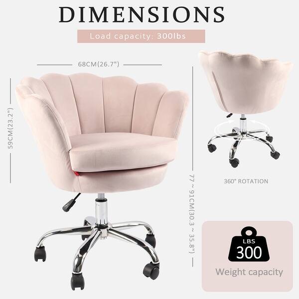 dimension image slide 2 of 3, VANITII Accent Chair Swivel Vanity Chair Office Desk Chair With Wheels Modern Height Adjustable Pink/Grey/White
