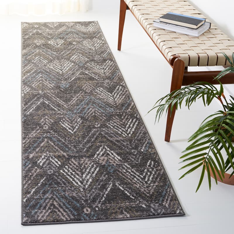 SAFAVIEH Amsterdam Gulumser Modern Rug - 2'3" x 8' Runner - Dark Grey/Grey