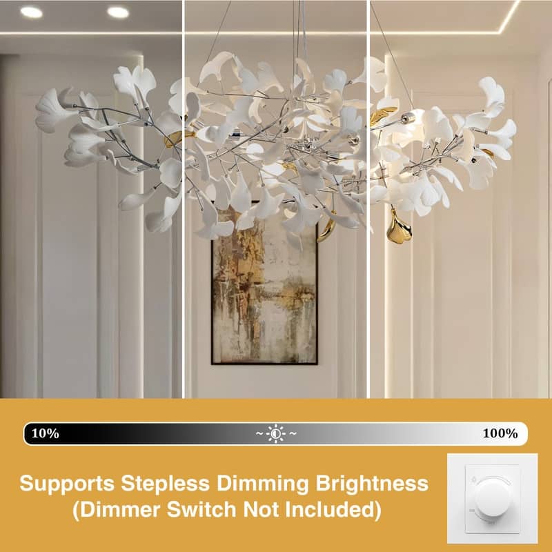 KAYLA Ceramic Ginkgo Leaf 8 -Light L40 Inch Chandelier