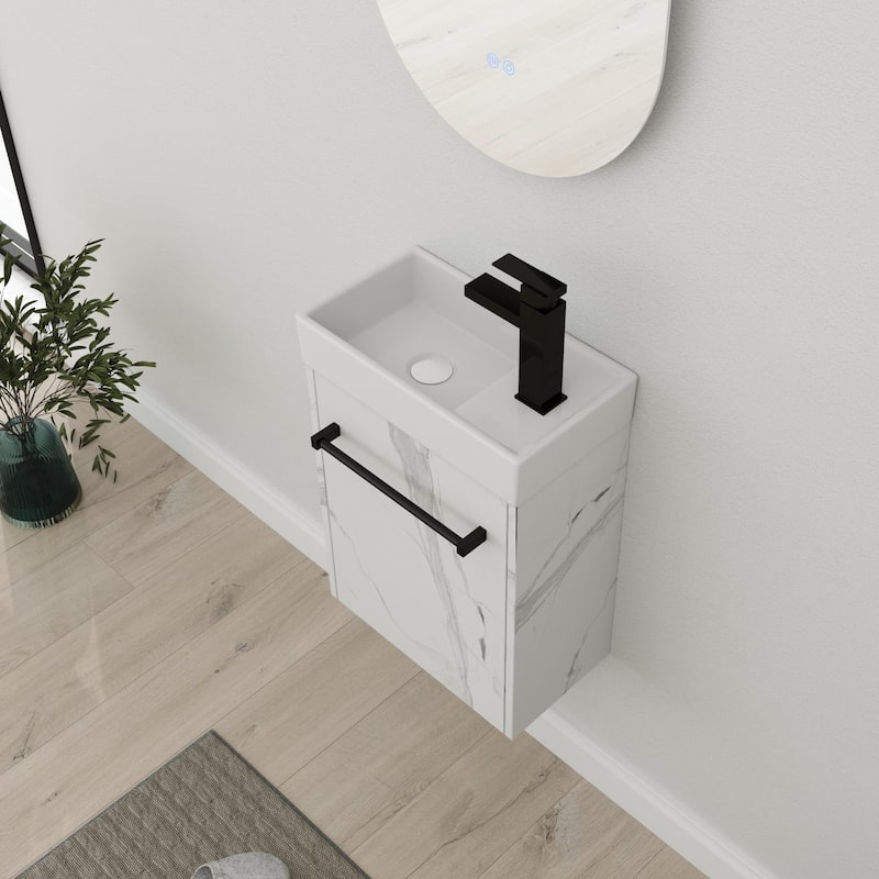 Bathroom Vanity With Sink In 16/18 Inch, Floating Bathroom Vanity With Soft Close Door
