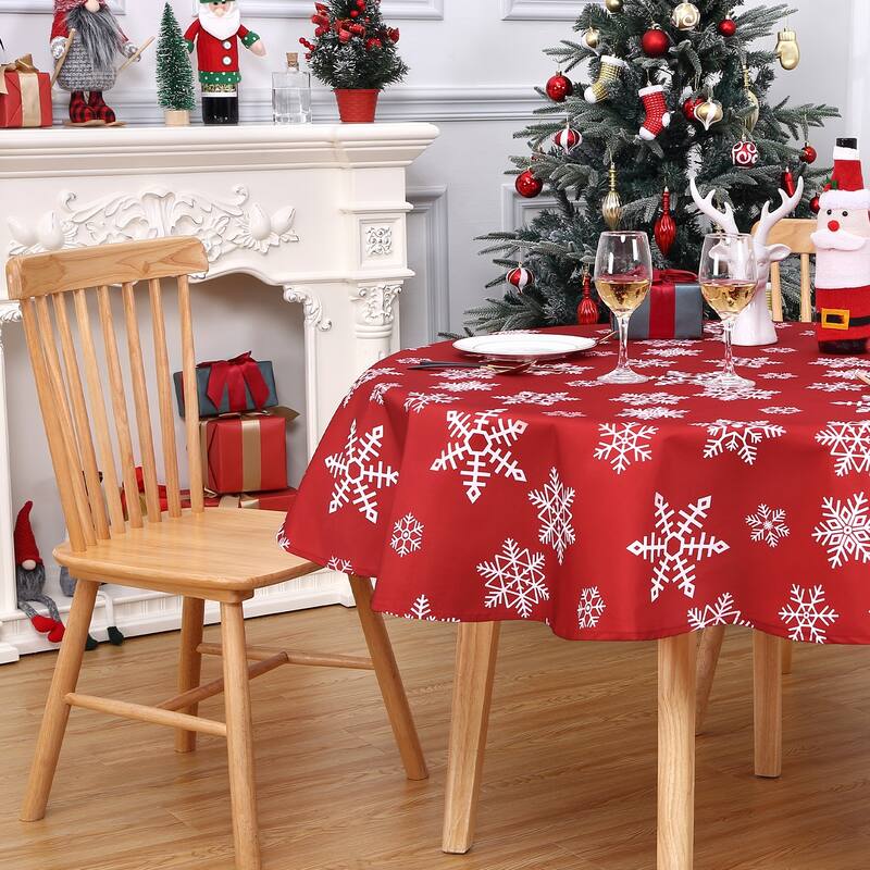 Christmas Round Tablecloth Xmas Table Covers for Kitchen Dining Room Table Decor, Red