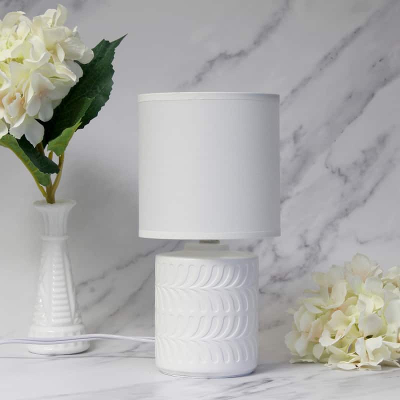 Modern Textured Ceramic Table Lamp with Fabric Drum Shade Compact Accent Lighting Multiple Colors