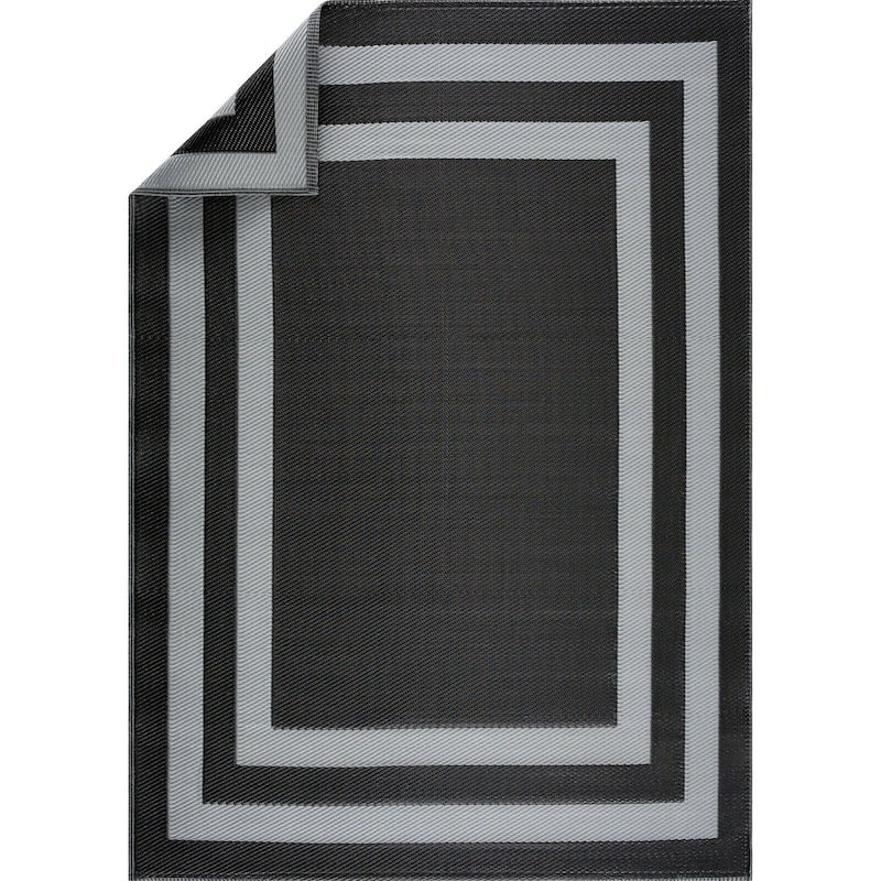 Paris Design 100% Eco-friendly Lightweight Plastic Outdoor Mat/Rug - 5'x7' - Black&Gray