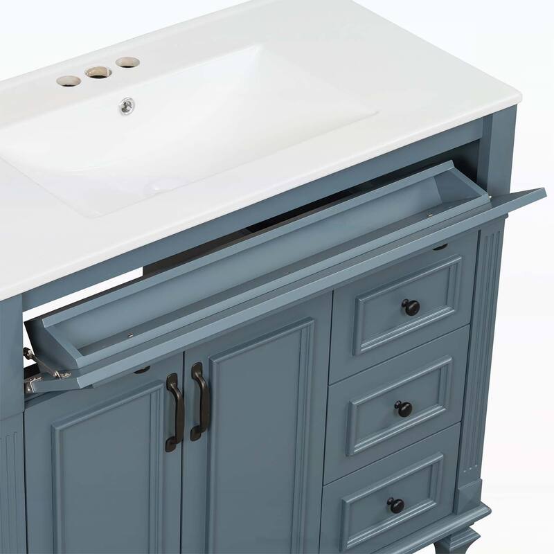 Freestanding Vanity Set with Flip-Out Drawer,3 Drawers,2 Soft-Close Doors