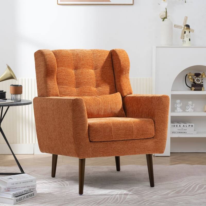 Modern Accent Chair Upholstered Foam Filled Living Room Chairs Comfy Reading Chair - Orange