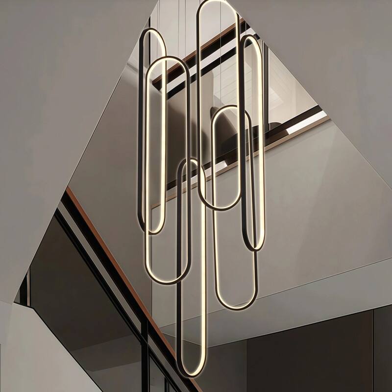 6 Rings Modern Chandelier Dimmable LED Living Room Foyer Chandelier Lighting Fixture High Ceiling Pendant Light Fixture