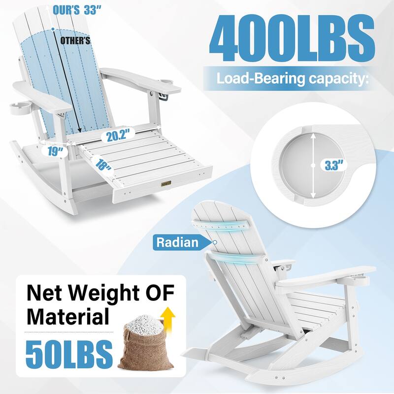 WINSOON Adirondack Chair Composite Rocking Chair Outdoor Weatherproof Plastic Adjustable
