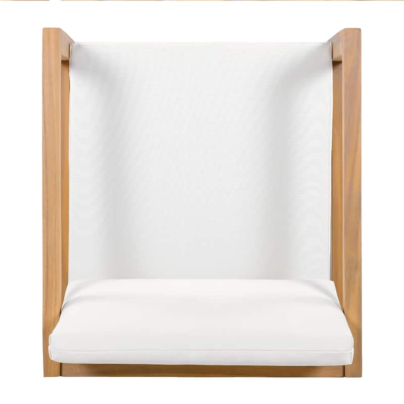 Christopher Knight Home - Outdoor Acacia Wood Upholstered Dining Chairs Set with Seat Cushions & Slatted Back, Teak Finish