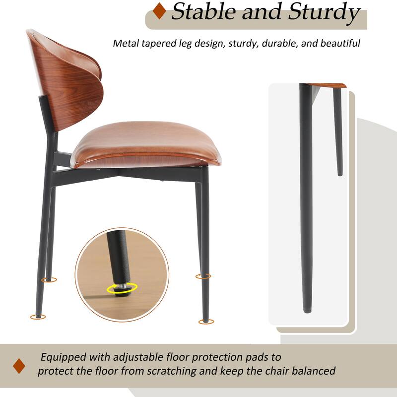 Dining Chairs Set of 2 - Italian-Inspired Bentwood Design with Matte Metal Legs & Luxe PU Leather Seating