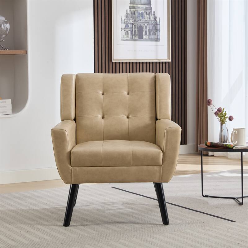 Modern Ergonomics Accent Chair with Black Legs - Khaki PU