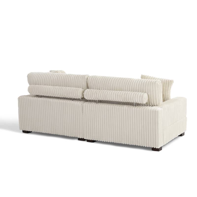 79" W Upholstered Plush Corduroy Sectional Modular Sofa with Ottoman