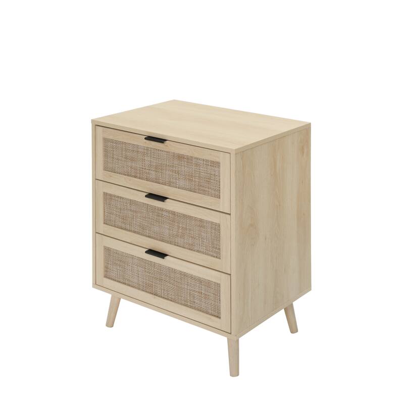 Rattan 3-Drawer Cabinet with Moisture-Proof Finish & Anti-Tipping Device for Safe Storage