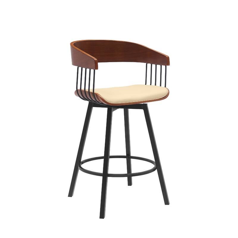 Modern Faux Leather Swivel Counter Stool with Arms and Footrest 27" Seat Height and Metal Legs