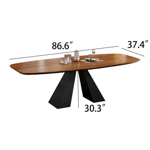 86" Mid Century Modern Dining Table, Brown Solid Wood Tabletop with ...
