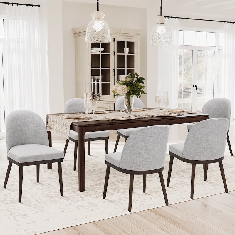 Upholstered Fabric Dining Chairs with Curved Backrest - Set of 6 - LightGrey