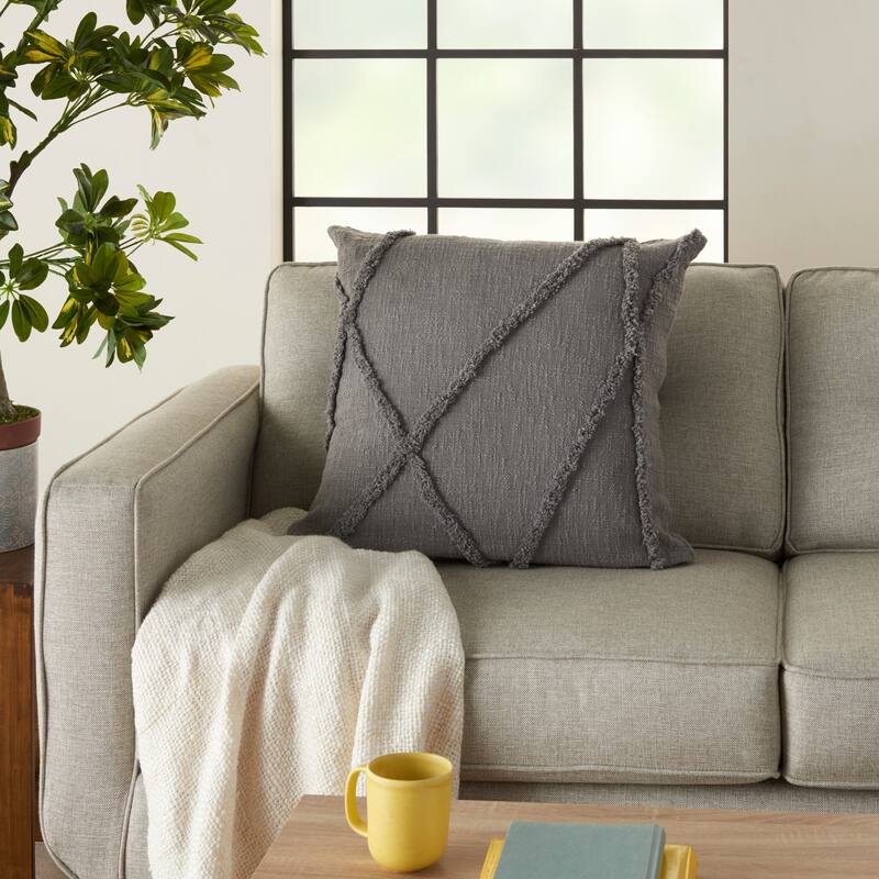 Mina Victory Distressed Diamond Boho Throw Pillow - 24" x 24" - Grey