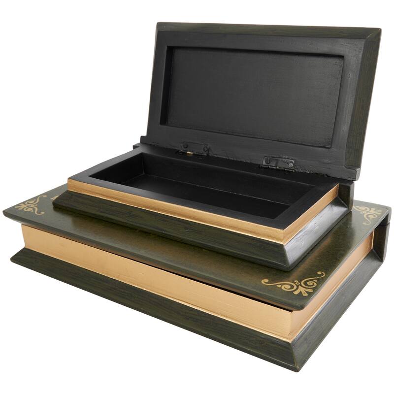 Blue, Green, Brown or Red Wooden Storage Faux Book Box (Set of 2)