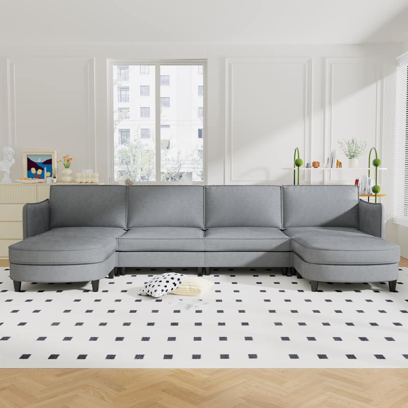 Christopher Knight Home - Benjamin Grand 6-Seater U-Shaped Sofa with Movable Ottoman and Convenient Storage Pockets - Gray