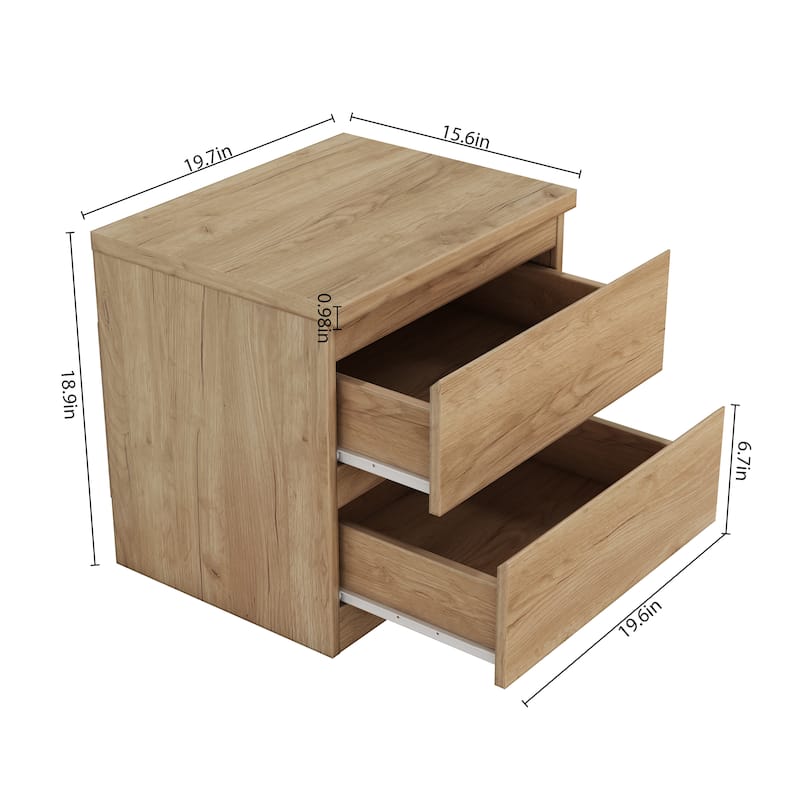 19.7"Nightstand with 2 Drawers, Beside Table with Drawers Handle Free Design,Thickened Top Plate, for Bedroom,Living Room