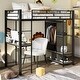 preview thumbnail 17 of 30, Twin Size Metal Loft Bed with Built-in Wardrobe and Ladder, Multifunctional Storage Bed Frame with Desk and Open Shelves Black