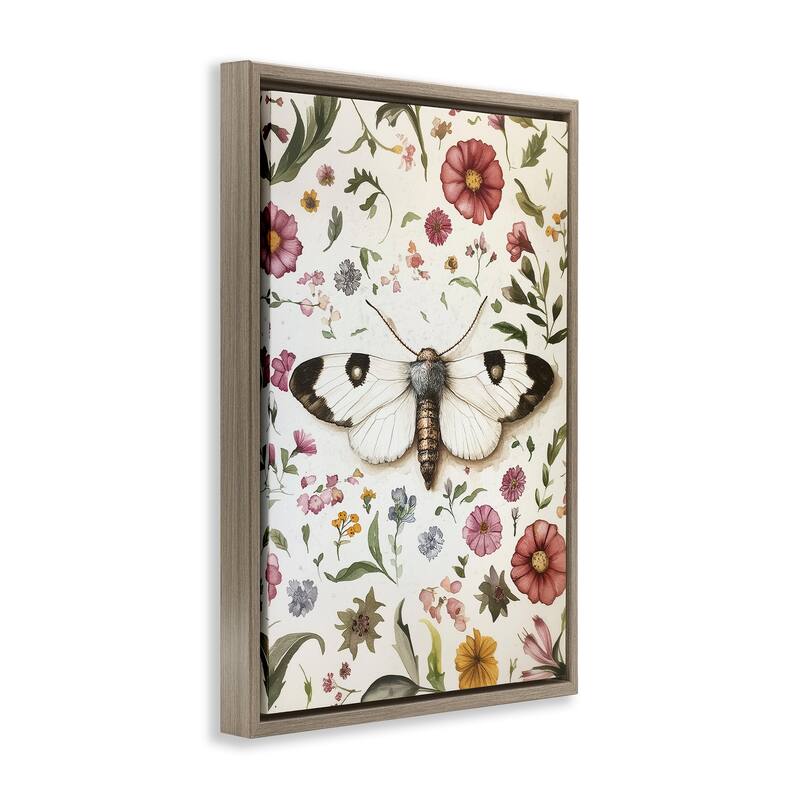 Stupell White Moth & Botanicals Framed Floater Canvas Wall Art Design By The Dutch Lady