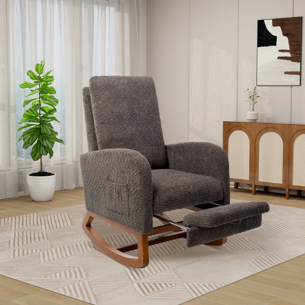 25.4"W Rocking Chair for Nursery,High Back Glider Chair with Retractable Footrest,Rocking Accent Armchair with Rubber Wood Legs