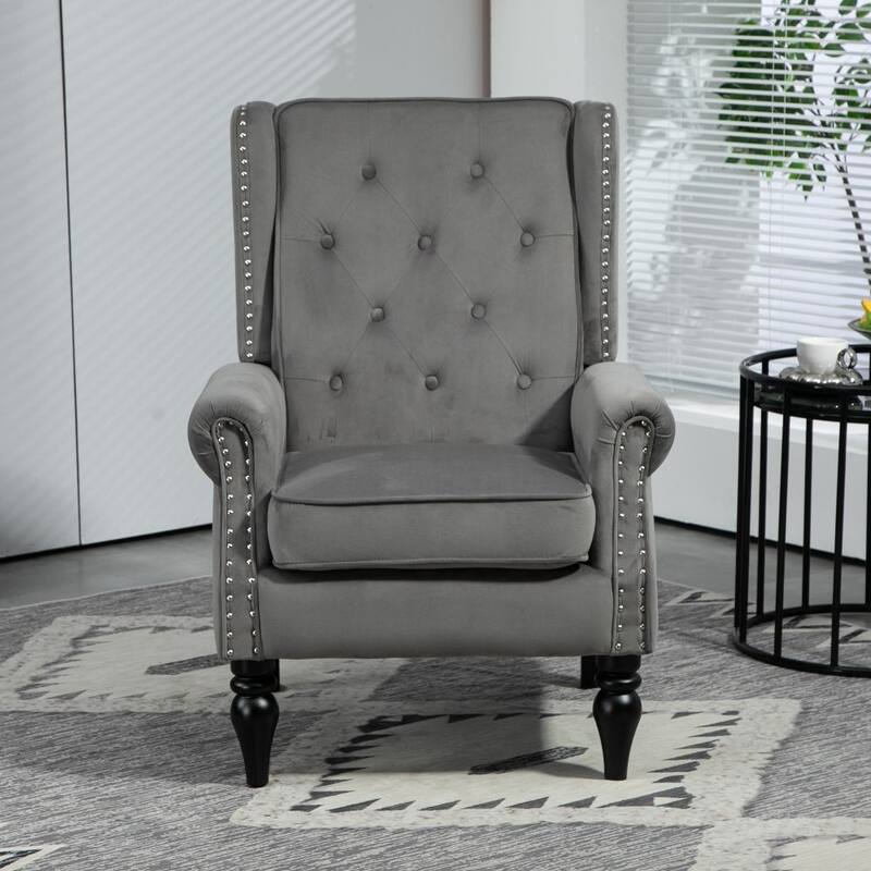 Modern Accent Chair with Sturdy Wood Legs - Grey