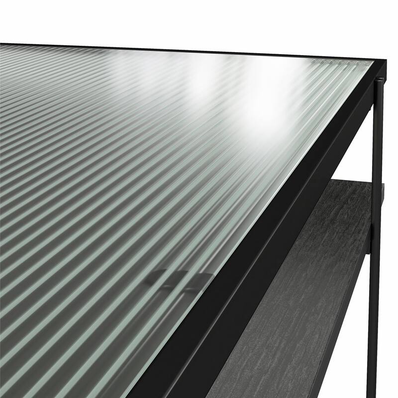 Roomfitters Vance Computer Desk with Fluted Glass Top and Open Shelving, Laminated Wood, Black