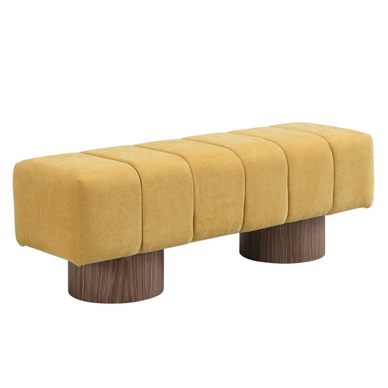 Yellow Chenille No-Assembly Dining Ottoman Bench