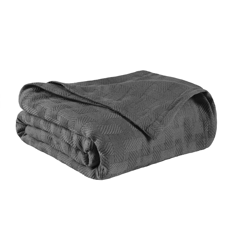 HomeRoots 50" X 60" Charcoal Cotton Basketweave Geometric Throw Blanket