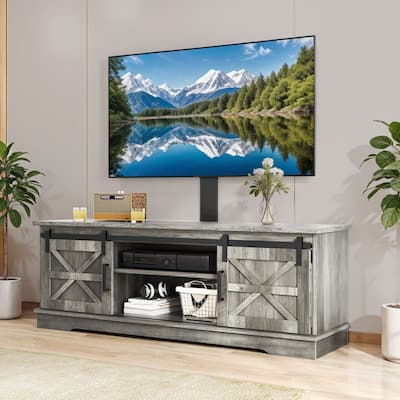 Farmhouse TV Stand for up to 65" TV with Doors and Open Shelves Media Console Power Outlet