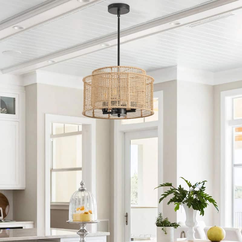 Farmhouse 4-Light Handmade Hemp Rope Weaving Hanging Lamp for Living Room Bedroom