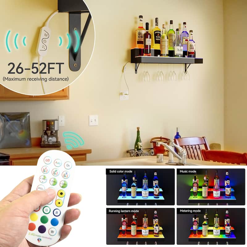 Lighted Liquor Bottle Display Shelf Wine Bottle Rack Acrylic Wall Bar Shelf