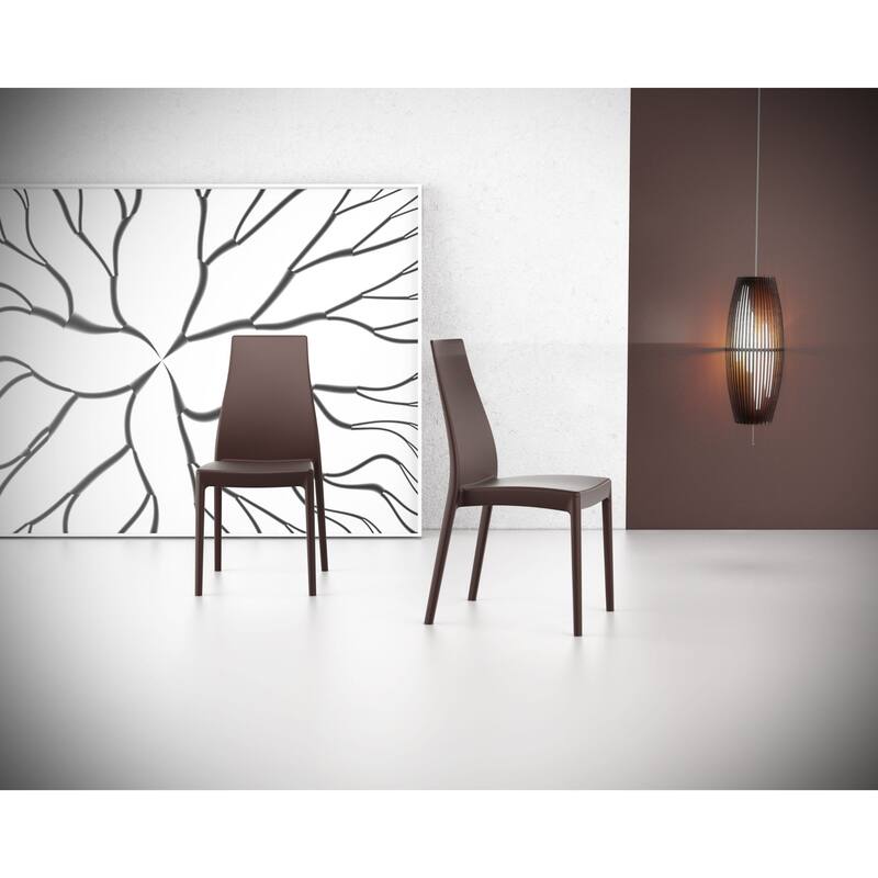 37" Brown Outdoor Patio Solid High Back Dining Chair