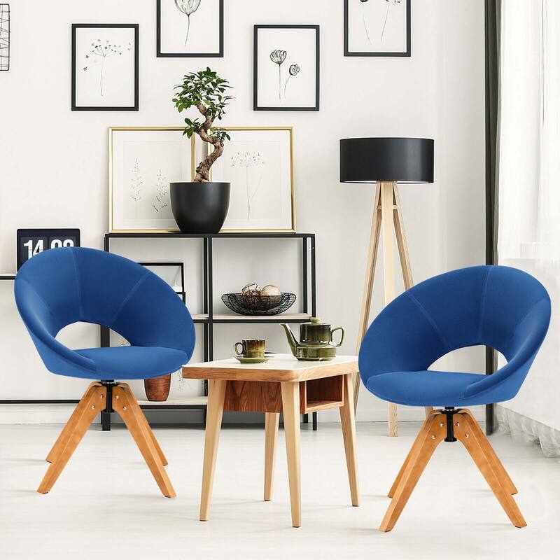 Gymax Set of 2 Swivel Accent Chair Modern Velvet Vanity Chair w/ Wood
