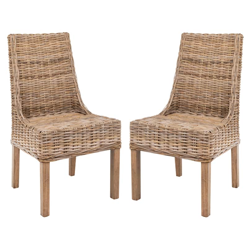SAFAVIEH Charolette Indoor Wicker Brown Sloping Arm Chairs (Set of 2) - 20" x 24" x 39" - 20Wx24Dx39H
