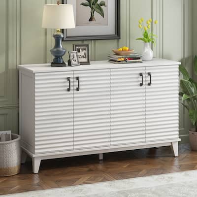 Retro Striped Sideboard with Adjustable Shelves and Metal Handles