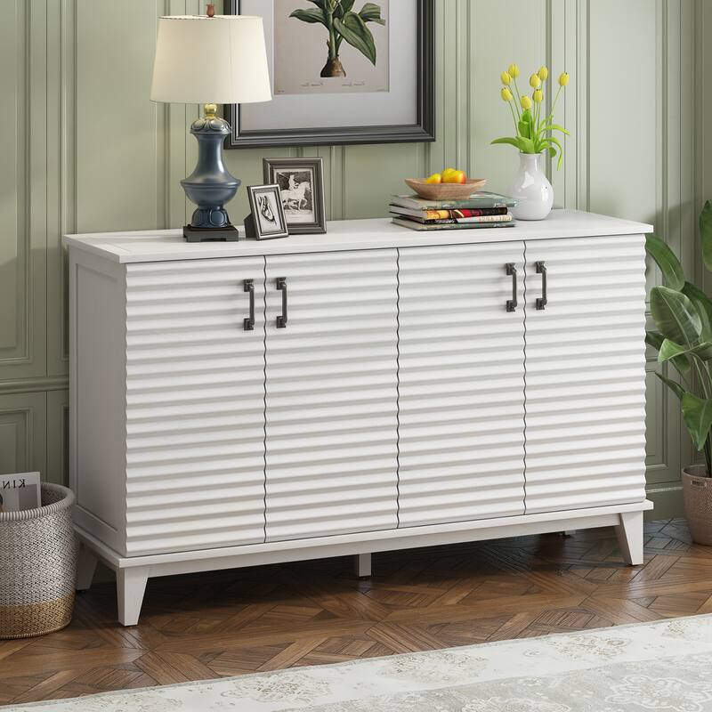 Sideboard with 4 Door Large Storage Buffet with Adjustable Shelves and Metal Handles for Kitchen