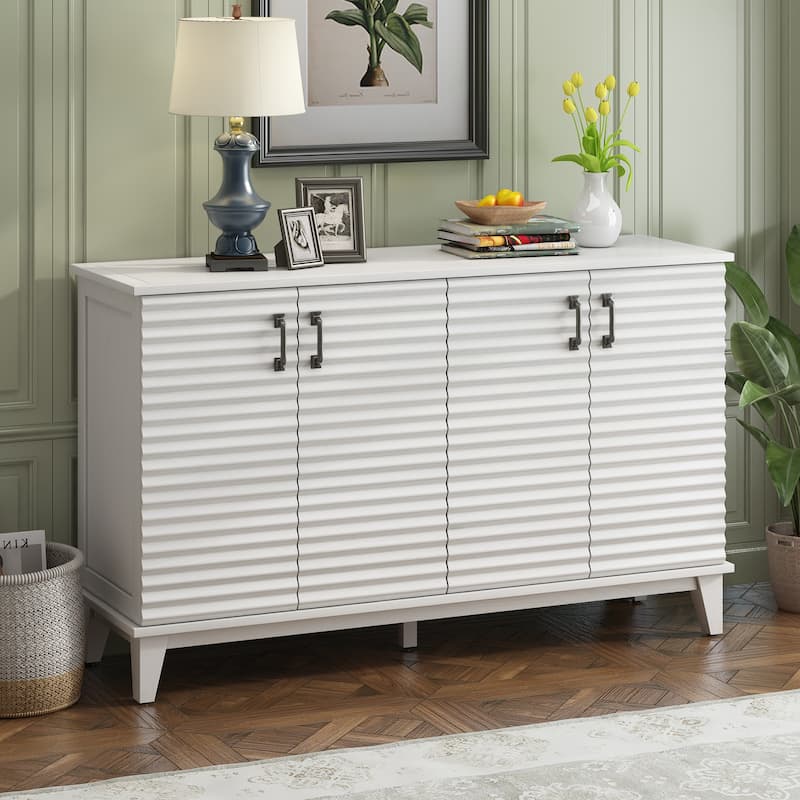 Sideboard with 4 Door Large Storage Buffet with Adjustable Shelves and Metal Handles