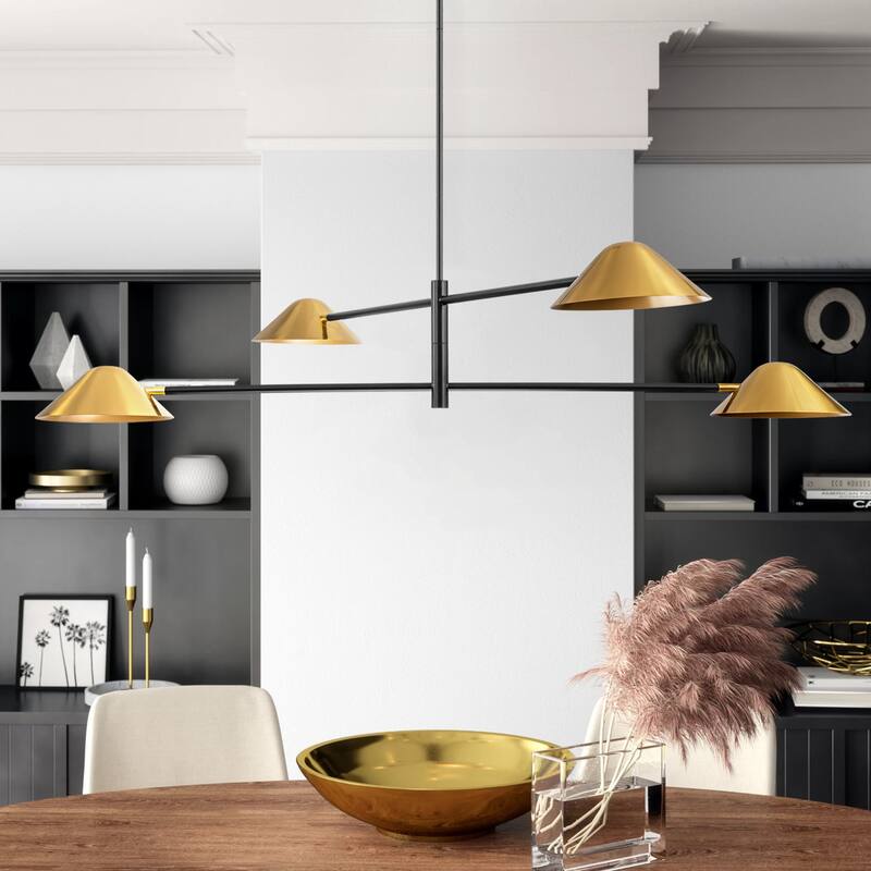 4-Light Mid-Century Modern Industrial Oversized Sputnik Pendant Light Cone Linear Chandelier - 59 in. W x 9.8 in. H