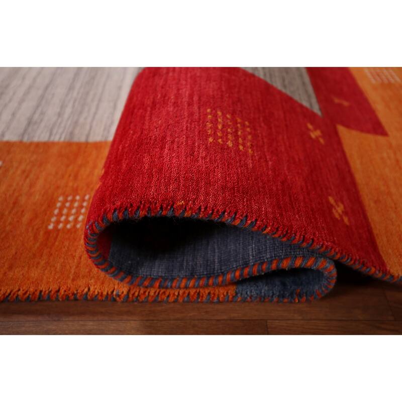 Striped Gabbeh Indian Area Rug Handmade Oriental Beige Wool Carpet - 8'4" x 9'8"