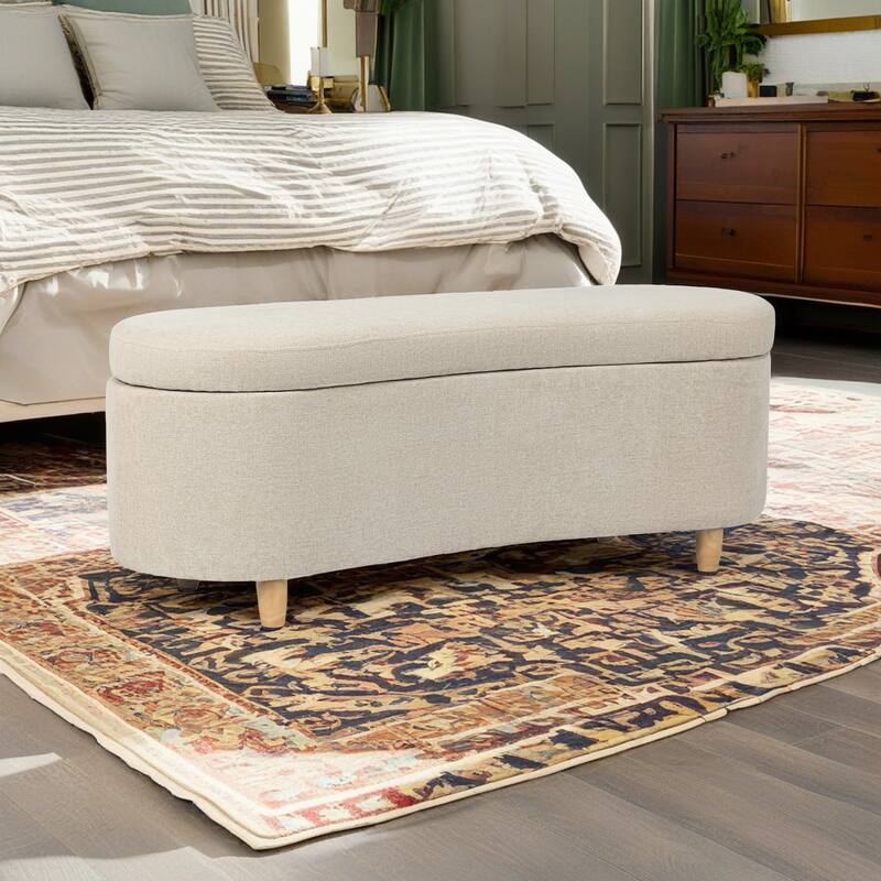Adeco Curved Upholstered Storage Bench for Bedroom